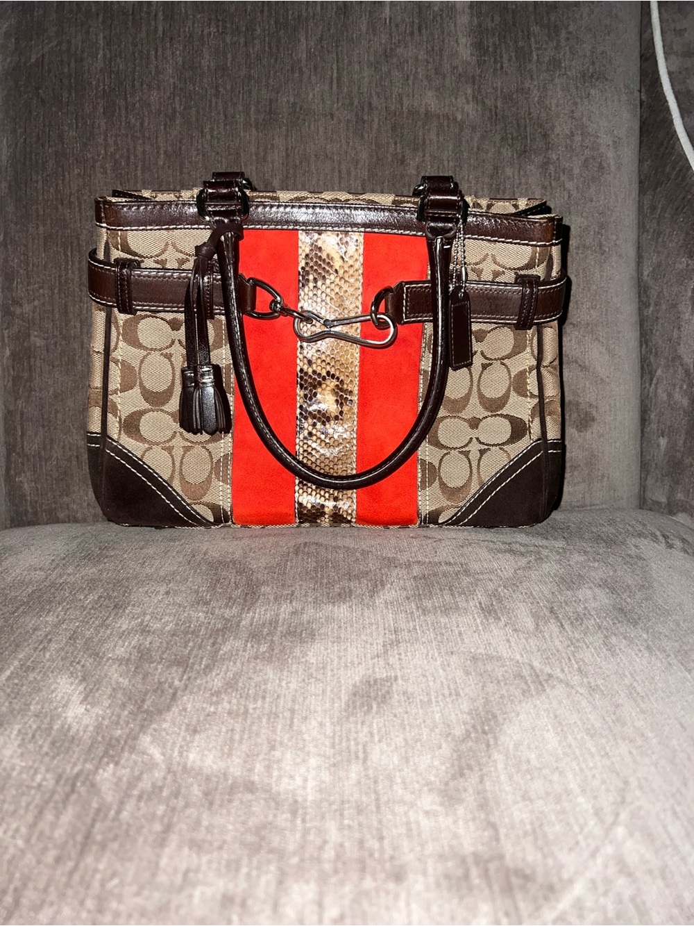 Vintage 2005 Coach Hampton Python Leather and Suede Shoulder Bag